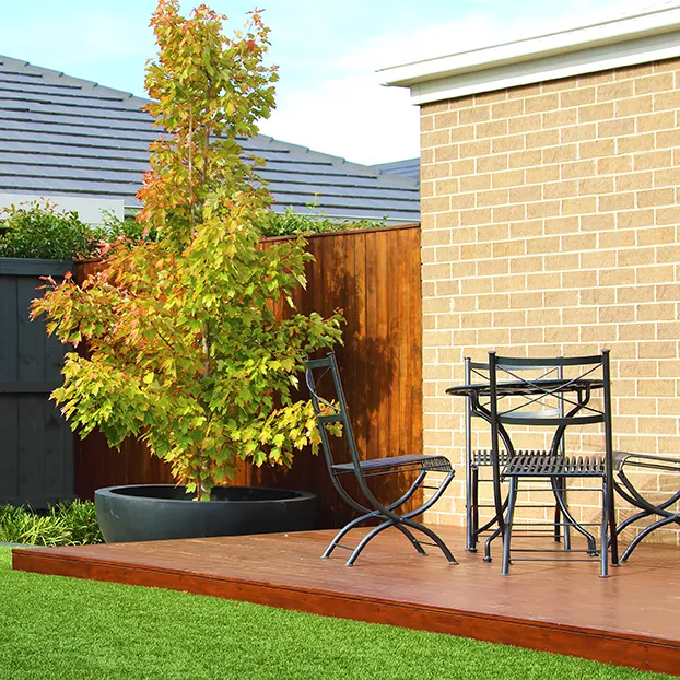 Warm coloured decking entertainment area