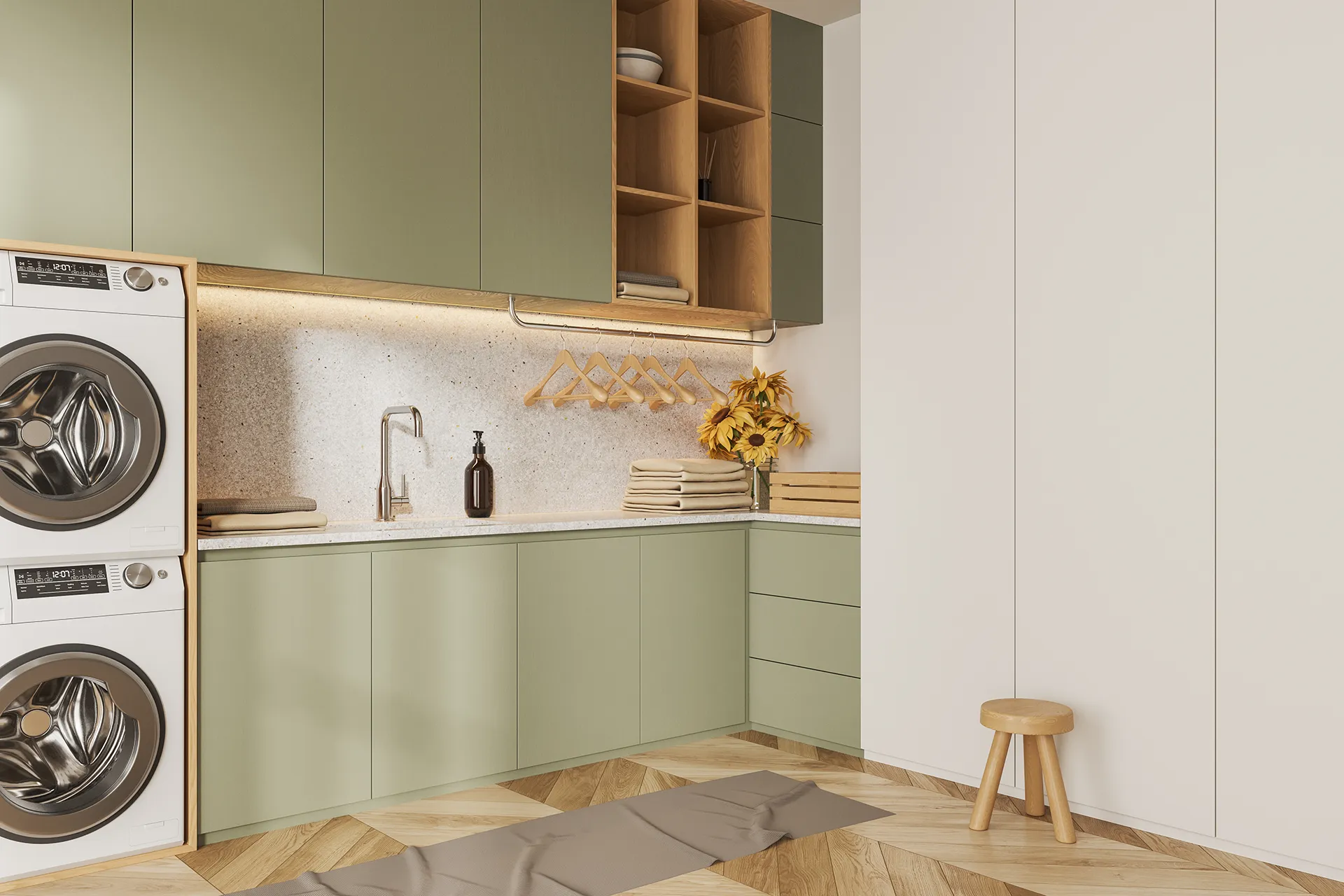 Natural tones mudroom laundry