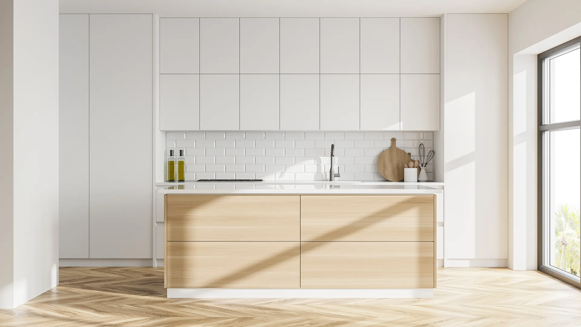 Clean scandi kitchen pale wood detail